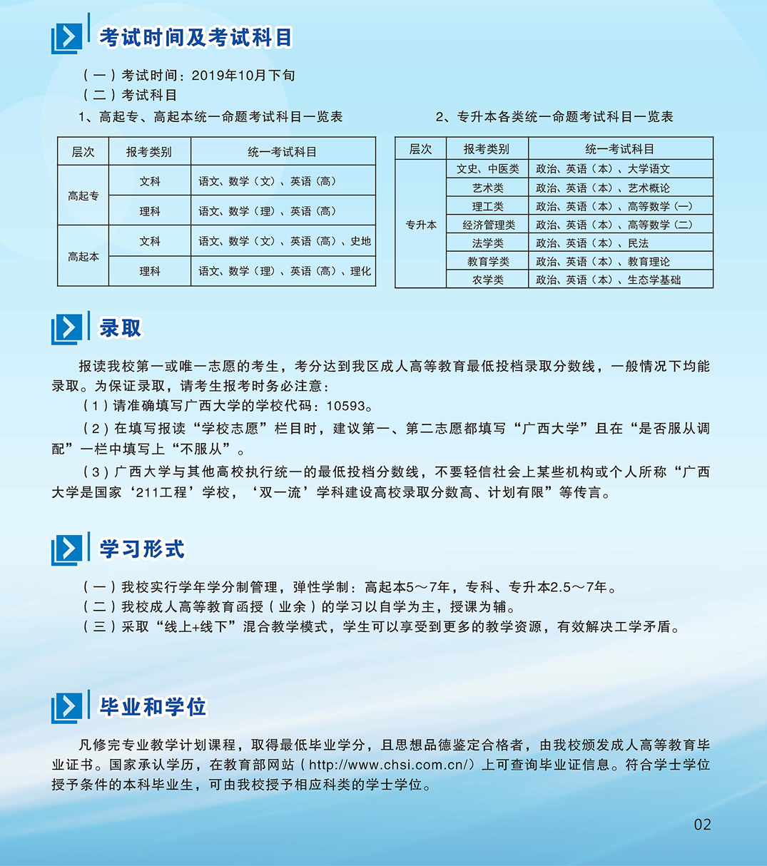 广西大学成人高等教育2019招生简章